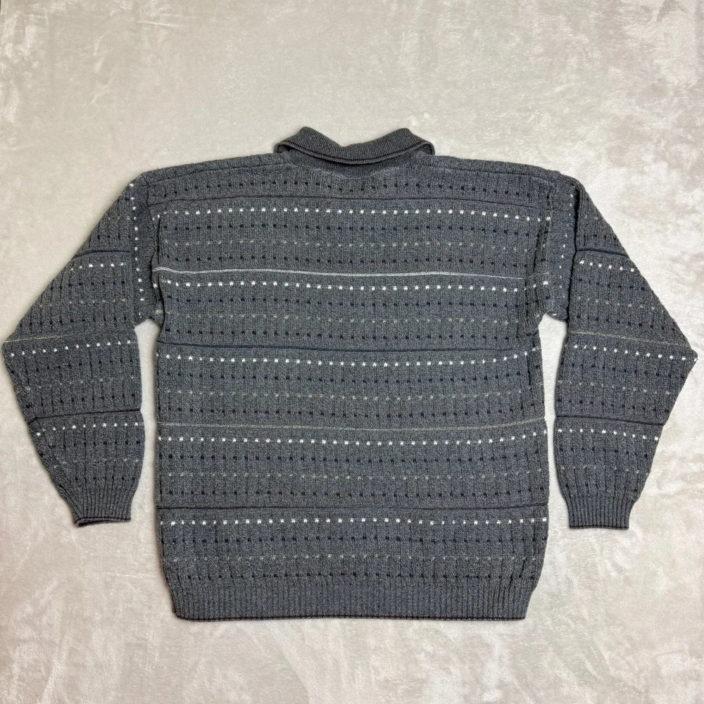 VTG Croft & Barrow Polo Sweater Mens LT Gray Striped Grandpacore USA Made 90s
